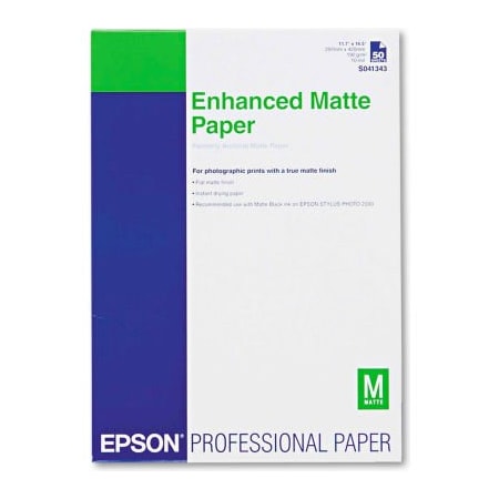 Epson Ultra Premium Matte Presentation Paper, White, 11-3/4in x 16-1/2', 50 Sheets/Pack S041343